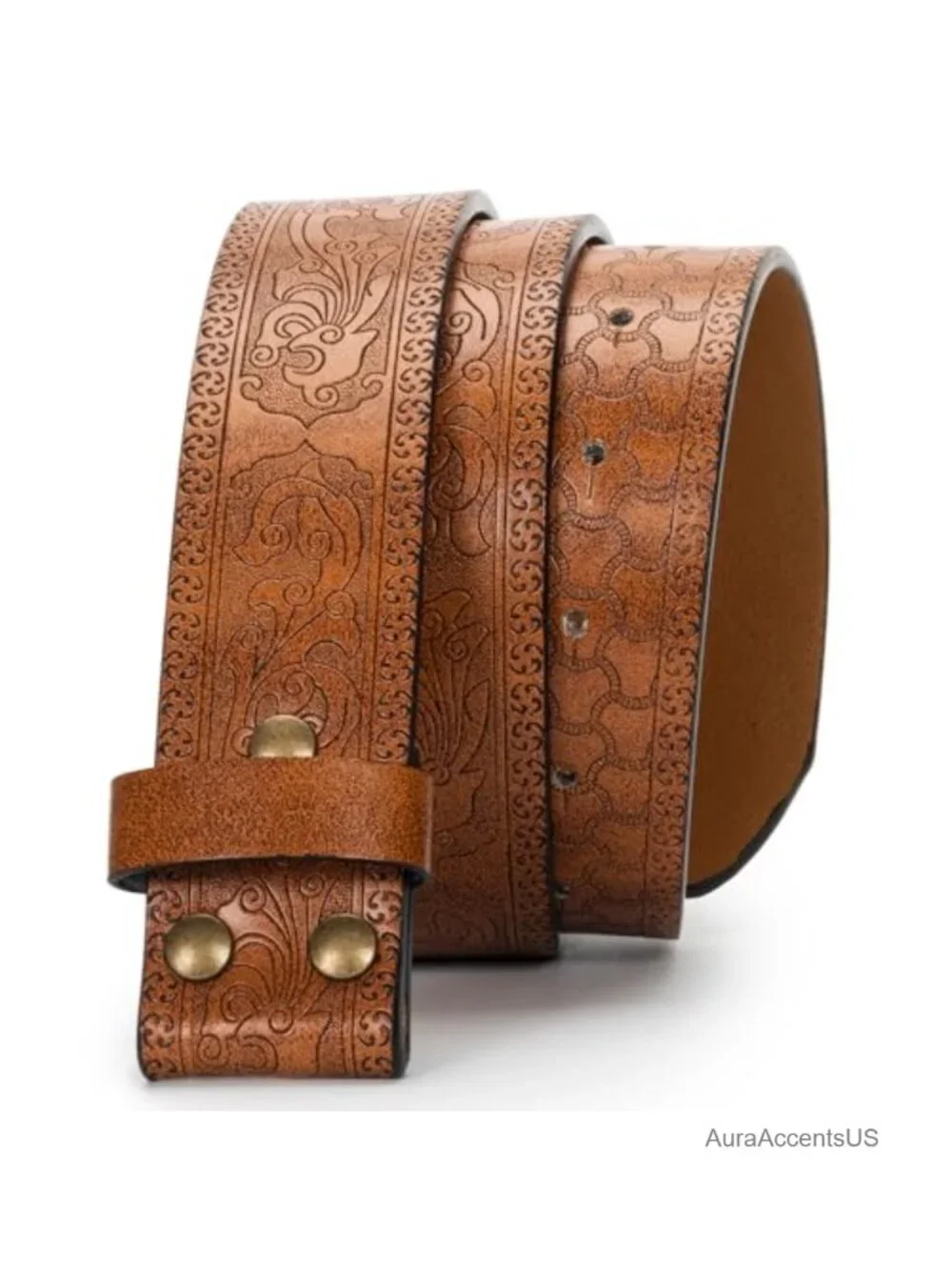 PU Leather Western Cowboy Belt Waist Strap Floral Engraved Adjustable 27-36